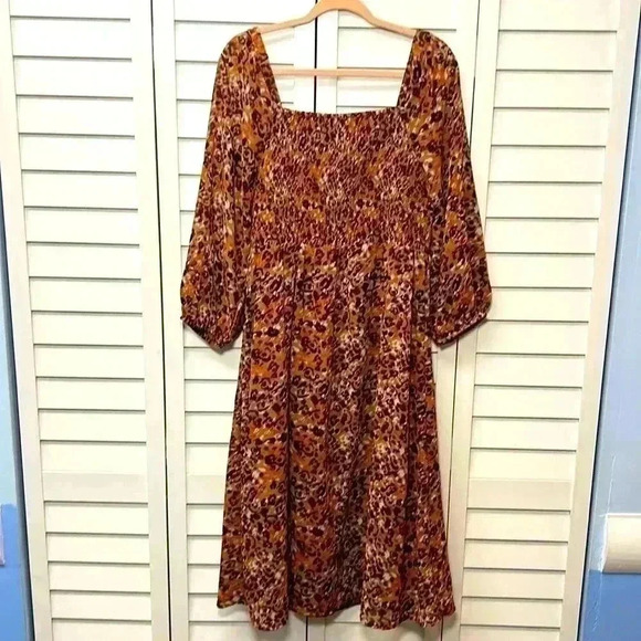 Beachlunchlounge Khaleesi Square Neck Leopard Print Midi Dress Size Large - Picture 10 of 12